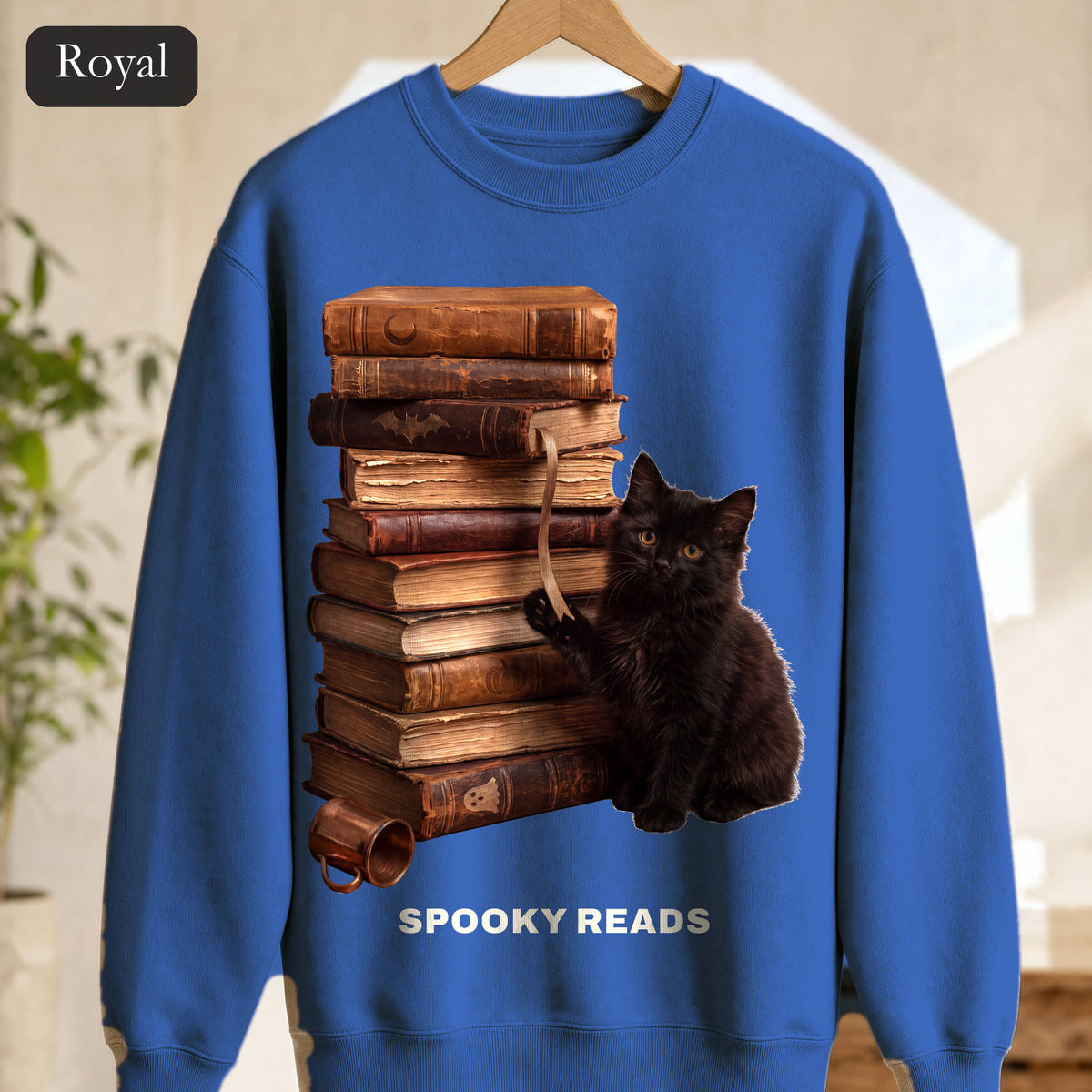 Spooky Reads Cat Sweatshirt, TBR Halloween Book Crewneck, Bookish Spooky Season Sweatshirt, Book Lover Black Cat Gift