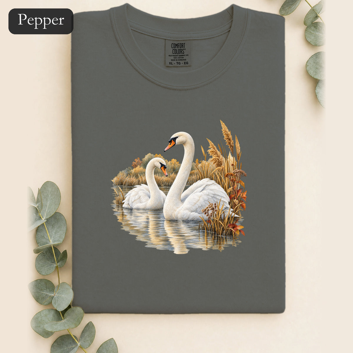 Swan Pair Shirt | White Swans Pond Illustration