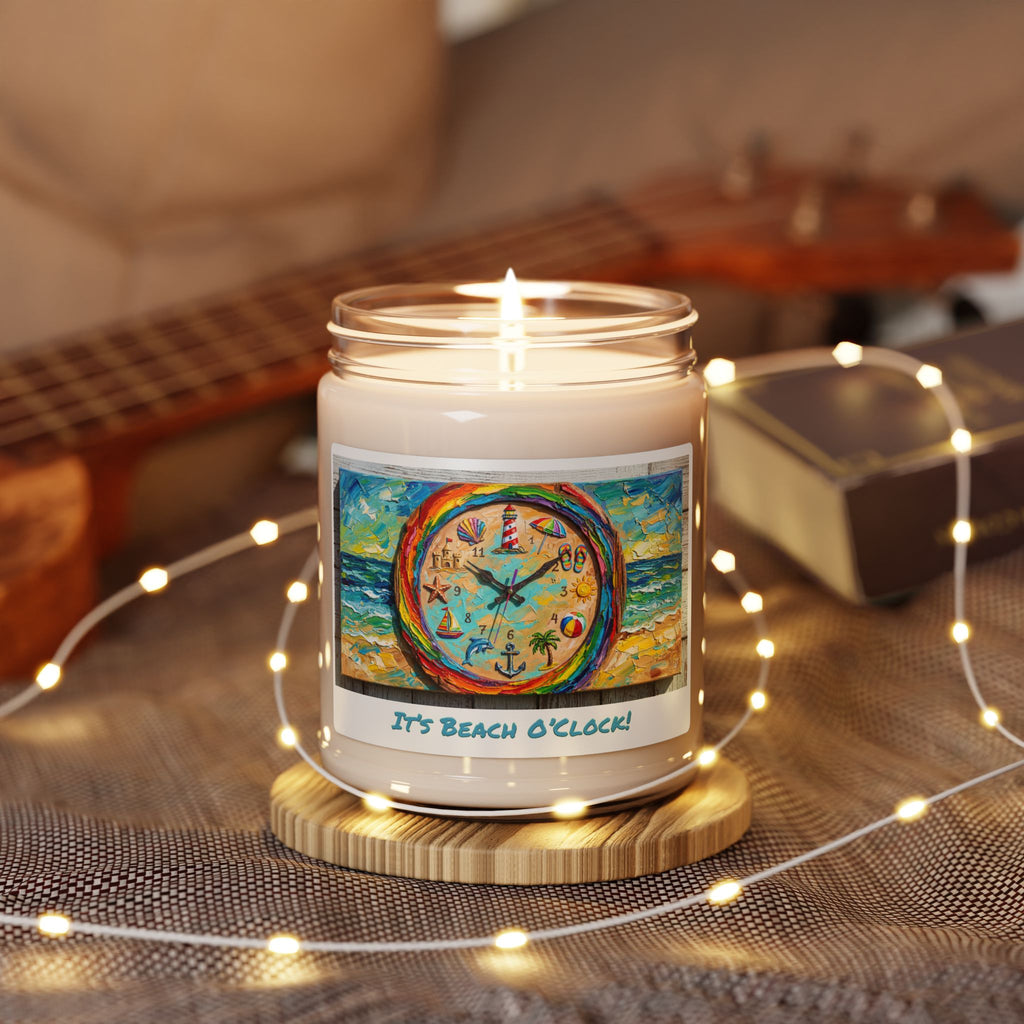 Beach Clock Soy Candle — Coastal Art Candle, 9 oz