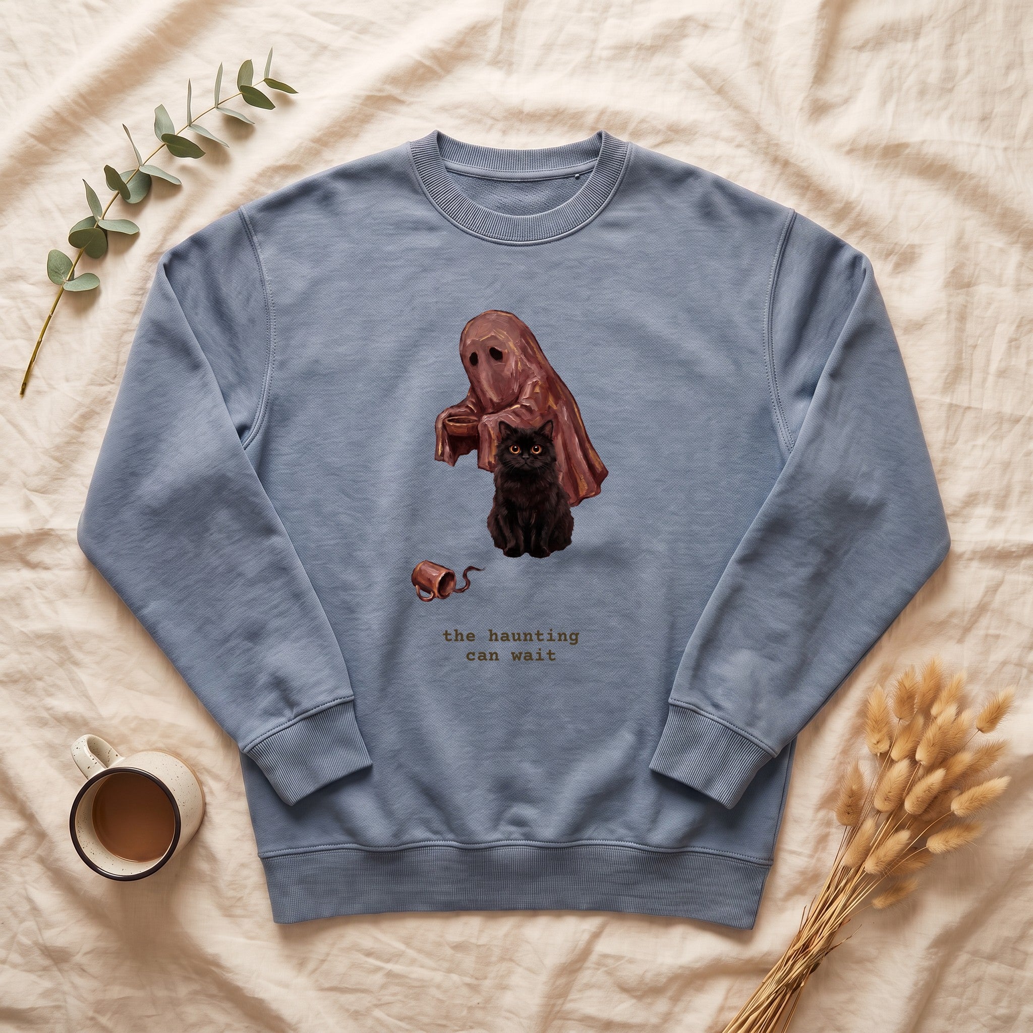 The Haunting Can Wait Sweatshirt, Ghost Serving Cat Crewneck, Funny Cat Parent Halloween Sweatshirt, Spoiled Cat Lover Gift