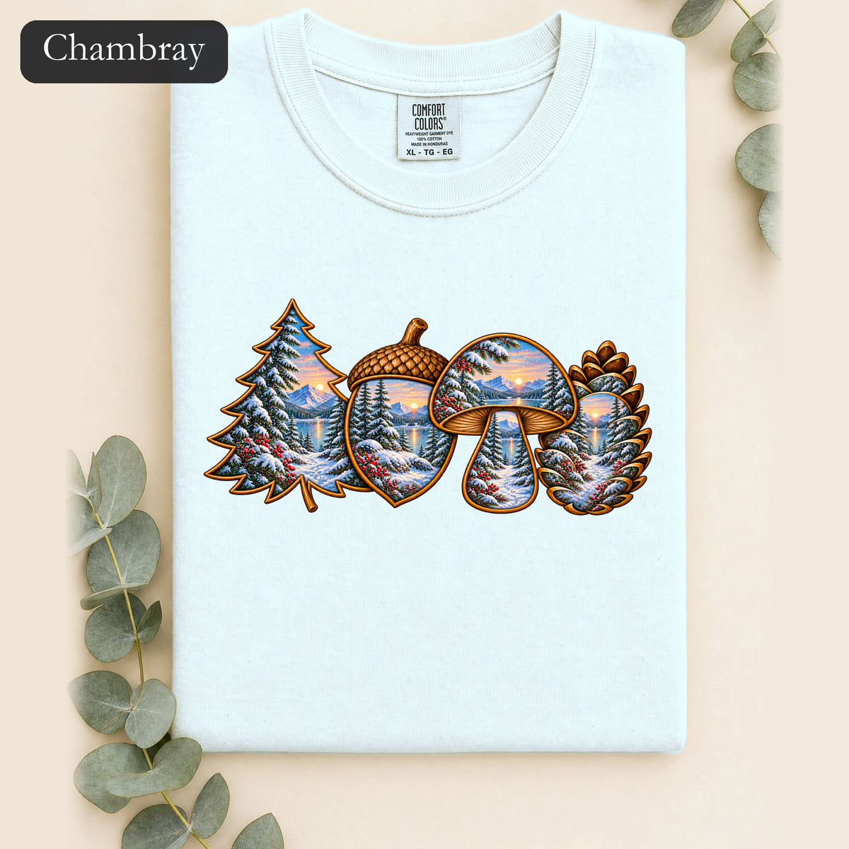 Winter Forest Tee, Vintage Cabin Nature Shirt