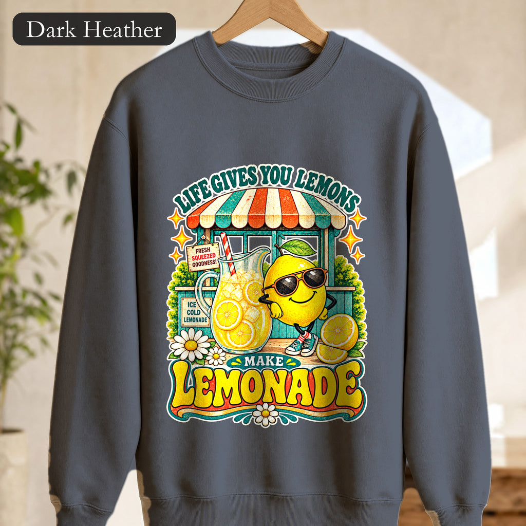Crewneck Sweatshirt — "When Life Gives You Lemons, Make Lemonade" Cute Lemon Stand Graphic
