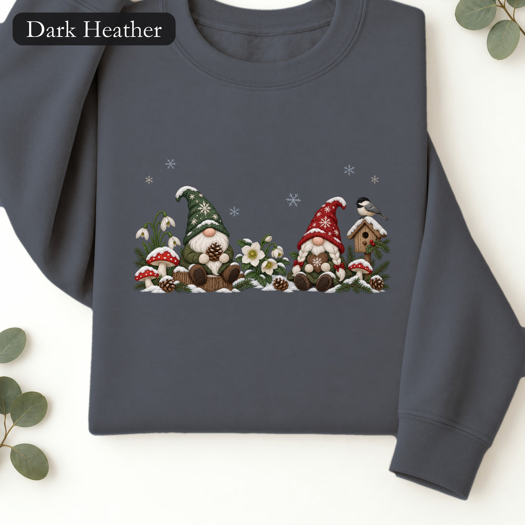 Christmas Gnome and Tree Scene Sweatshirt | Faux Embroidery