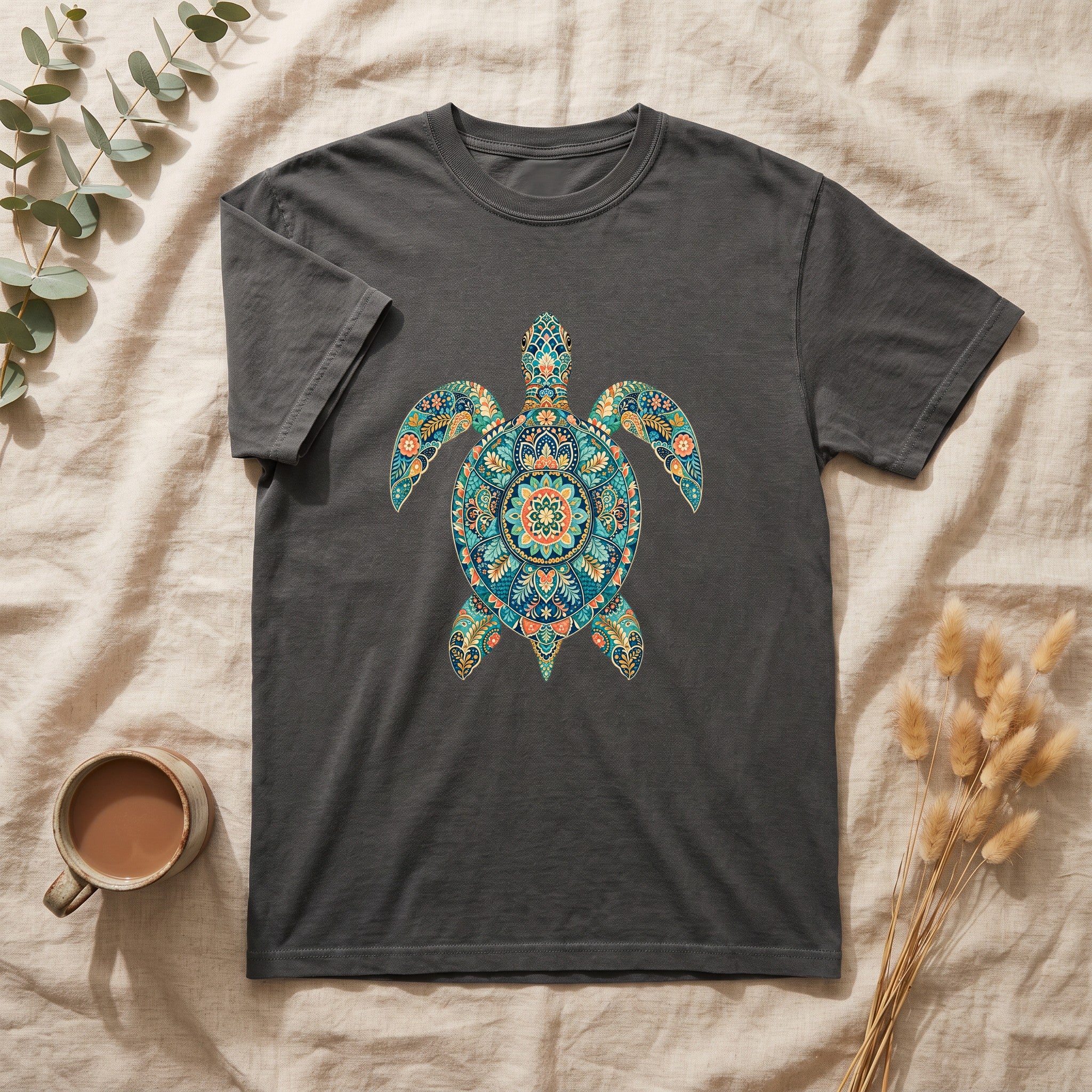 Boho Sea Turtle Shirt, Folk Art Turtle Tee, Japanese Pattern Ocean Lover Gift, Vintage Floral Turtle Sweatshirt