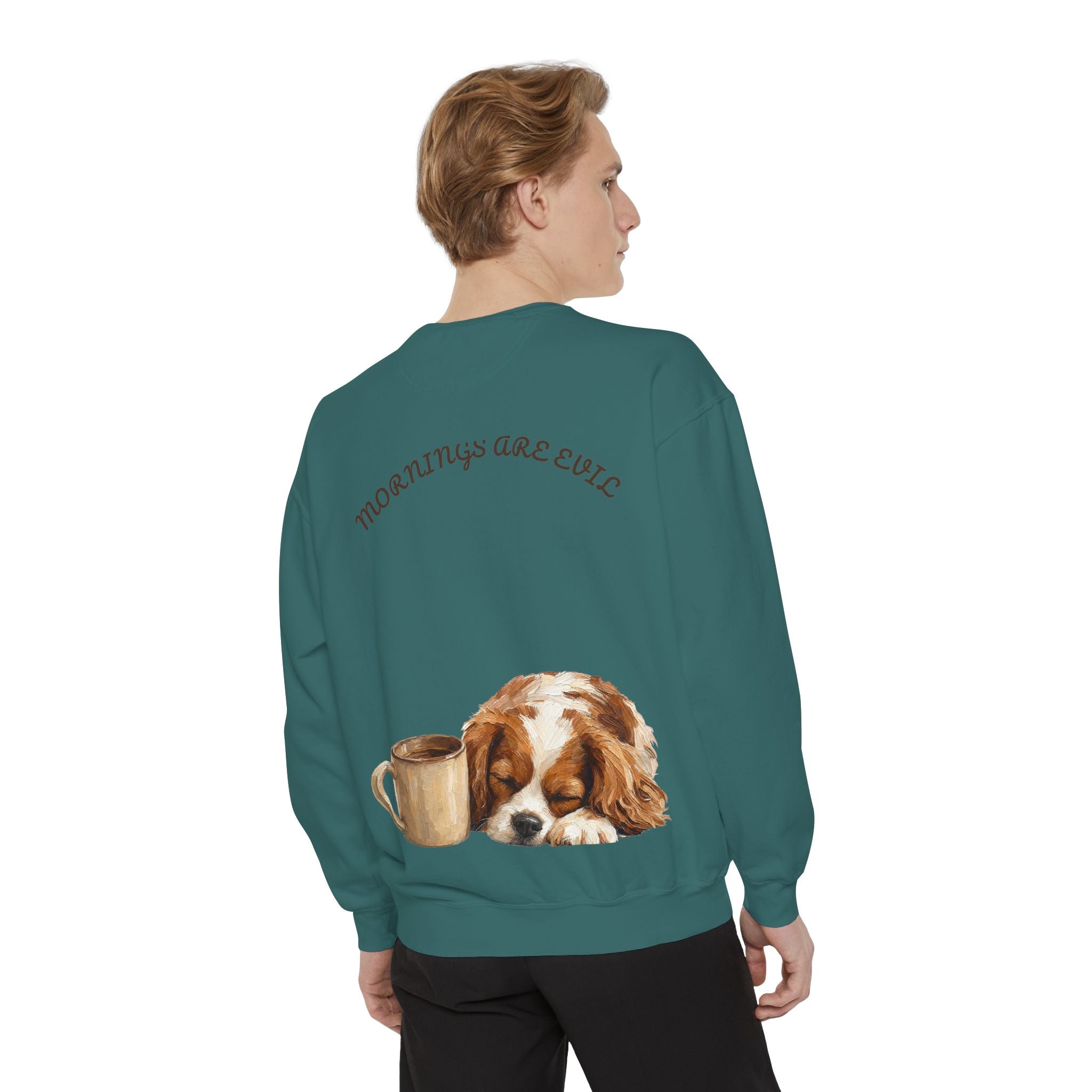 Mornings Are Evil Shirt, Funny Lazy Dog Coffee Tee, Not a Morning Person Gift, Painterly Dog Lover Sweatshirt