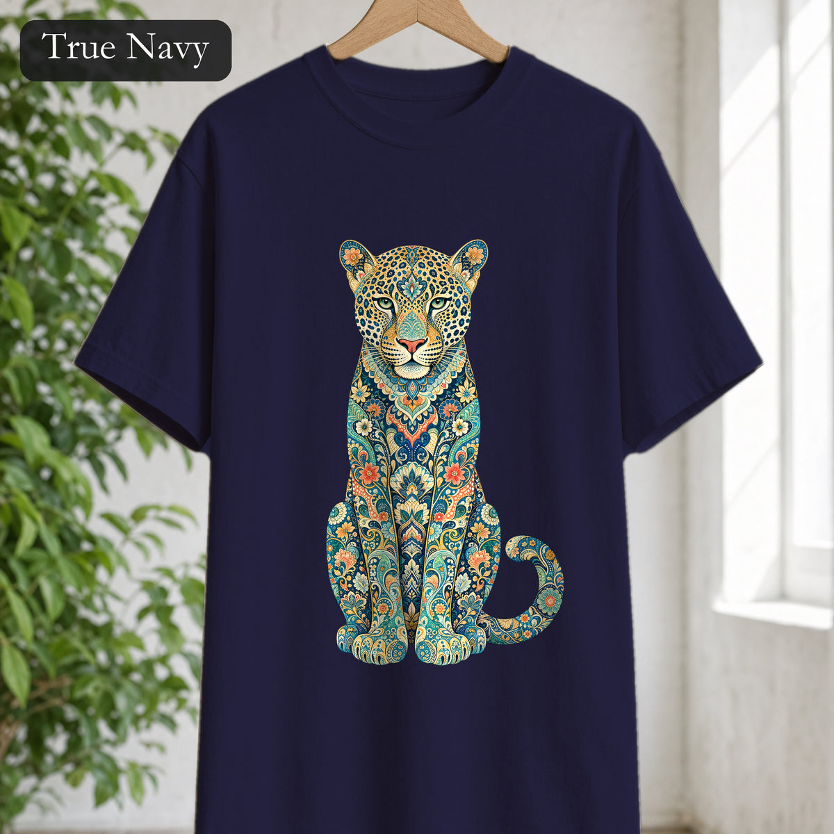 Boho Leopard Shirt, Folk Art Leopard Tee, Japanese Pattern Big Cat Lover Gift, Vintage Floral Leopard Sweatshirt