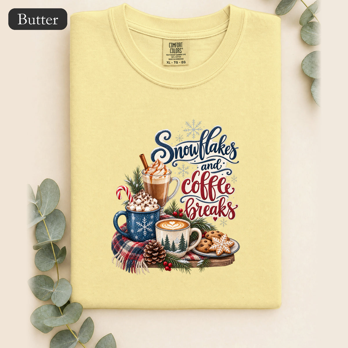 Snowflakes and Coffee Break Shirt | Winter Hot Cocoa Mug Design