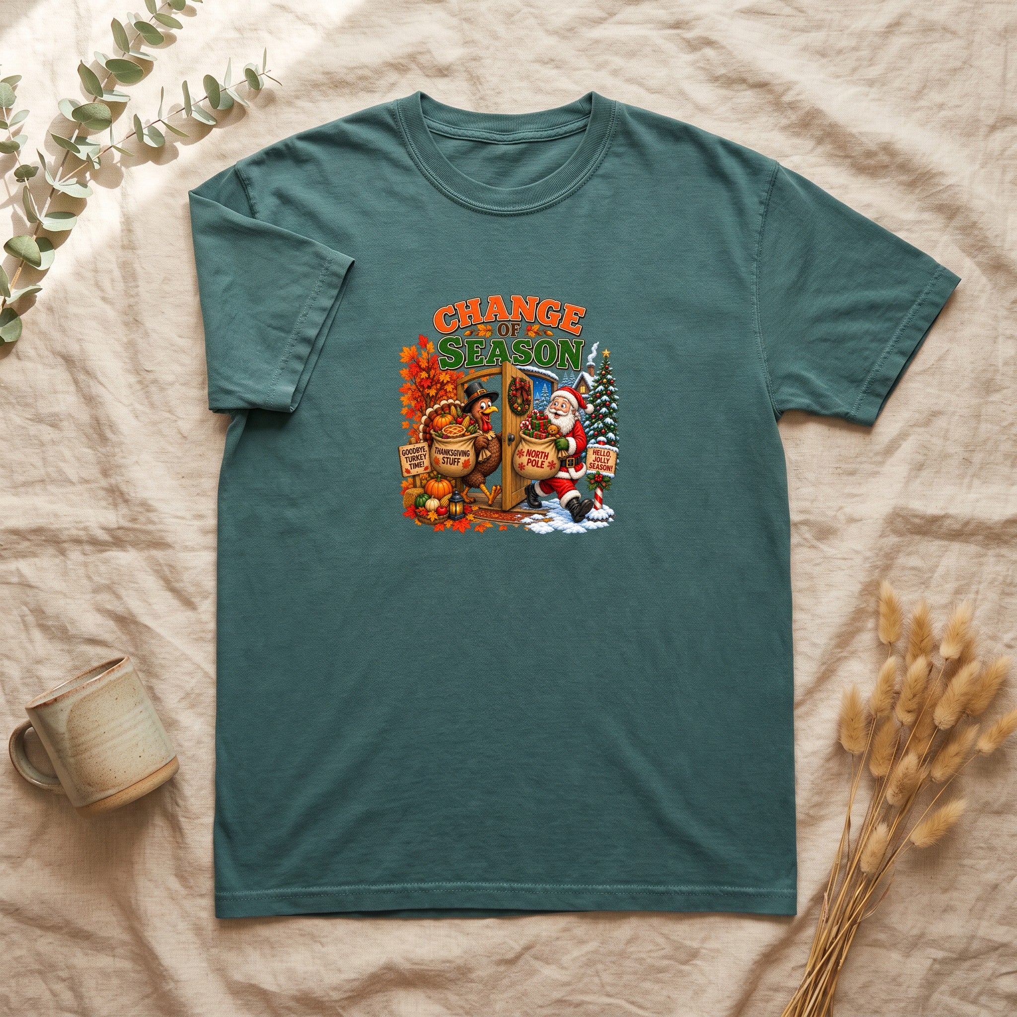 Change of Season Shirt | Fall to Winter Holiday Pumpkin Santa Design