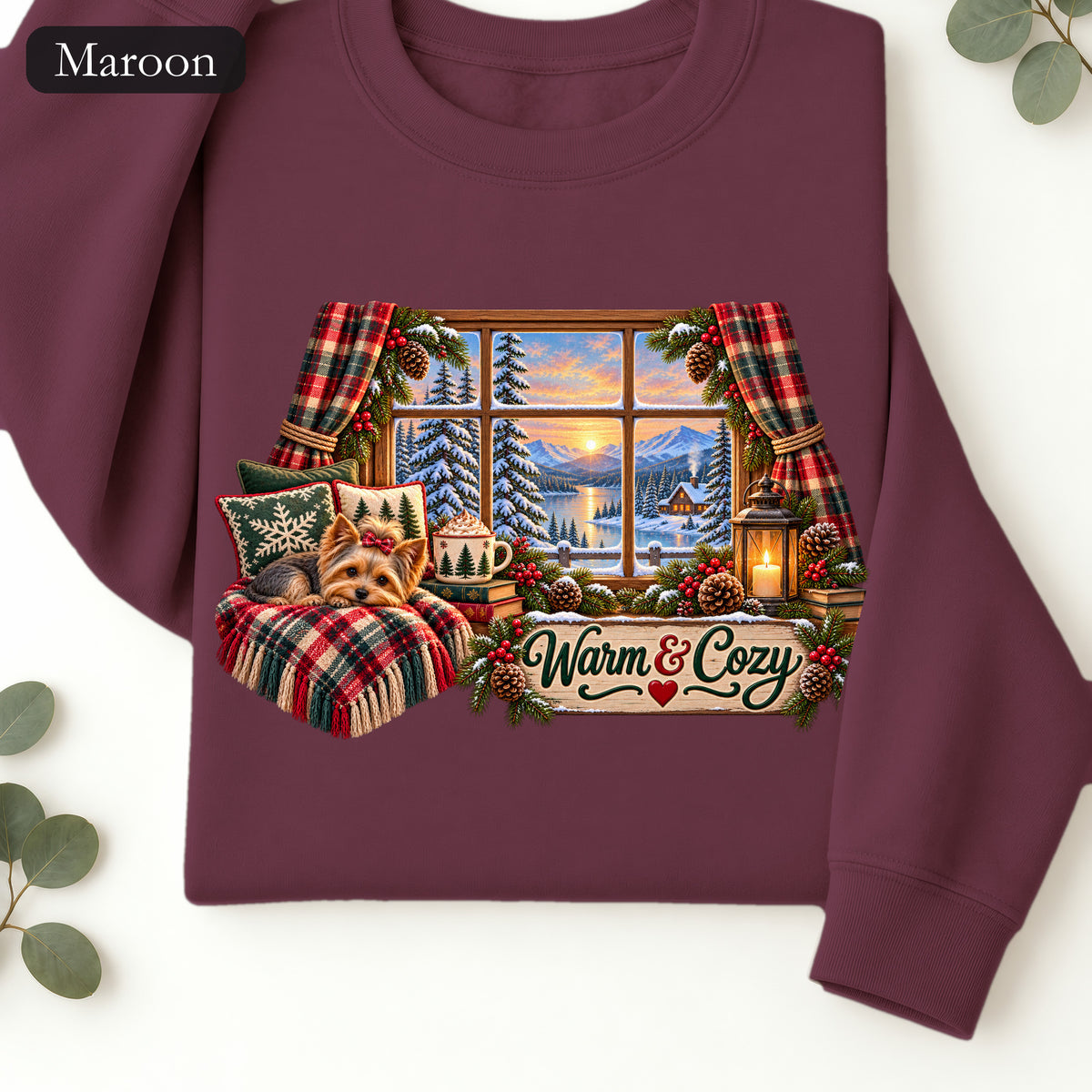 Warm & Cozy Cabin Window Sweatshirt | Winter Lodge Plaid Decor