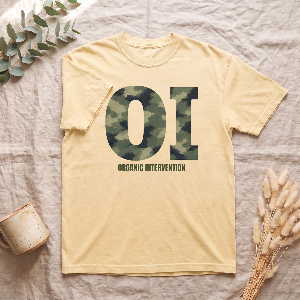 Organic Intervention Camo Shirt, OI Monogram Anti-Algorithm Tee, Streetwear Camo Graphic Gift, Bold Statement Sweatshirt