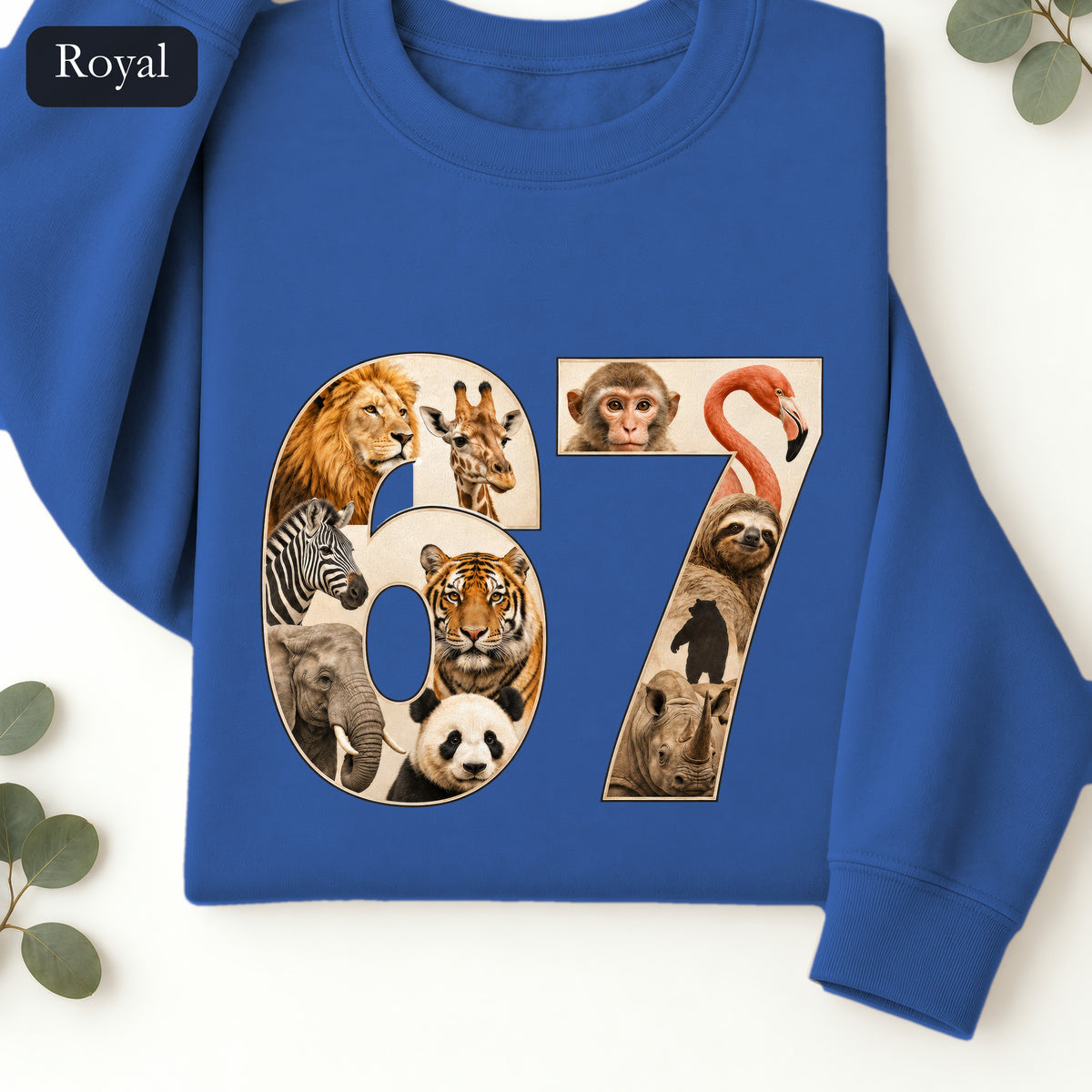 67 Zoo Animals Shirt, Funny 67 Meme Tee, Trendy Animal Number Gift, Giraffe Elephant Lion Sweatshirt