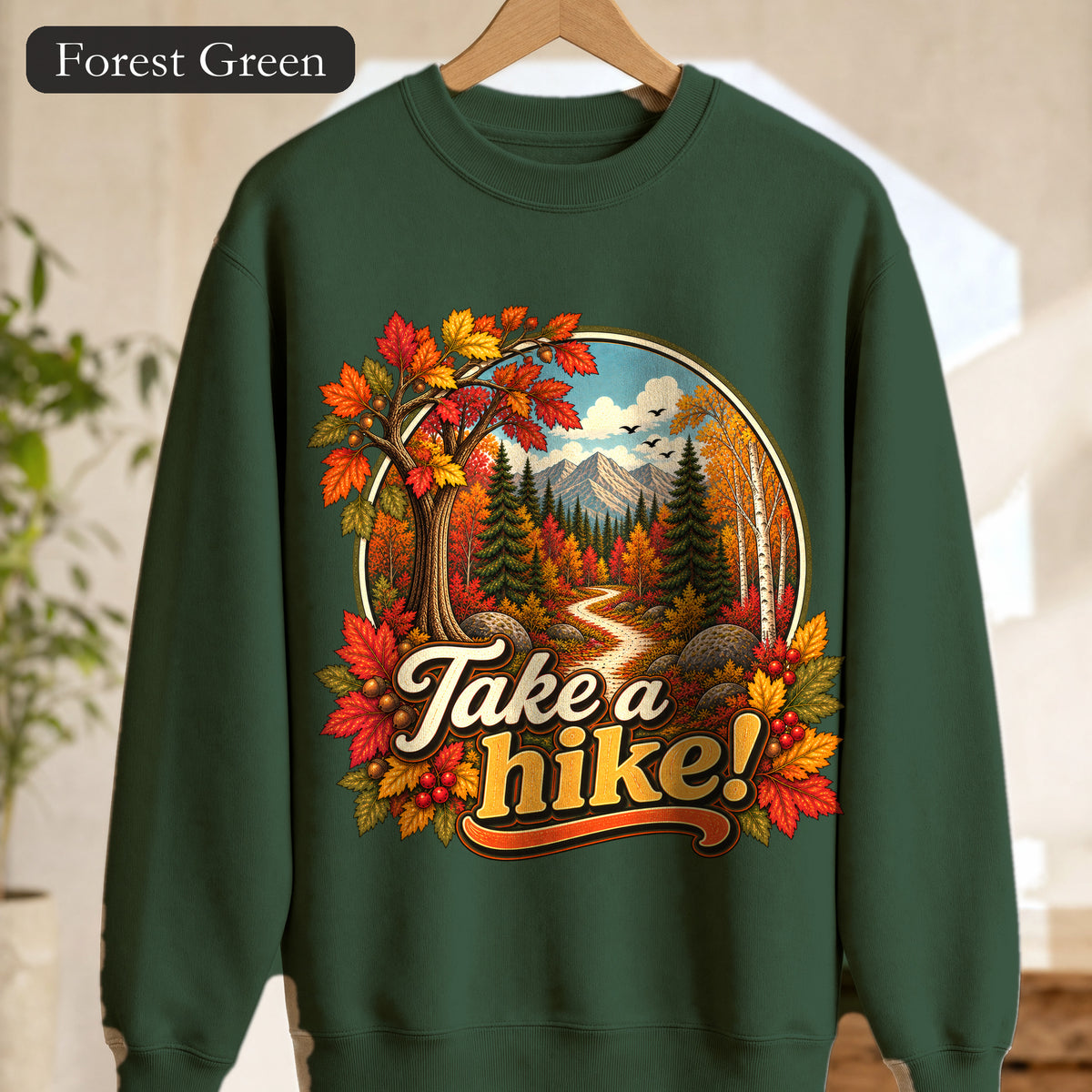 Take a Hike! retro mountain scene Crewneck Sweatshirt | autumn hiking design