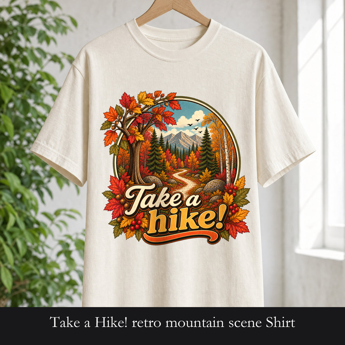 Take a Hike! retro mountain scene Shirt | autumn hiking design