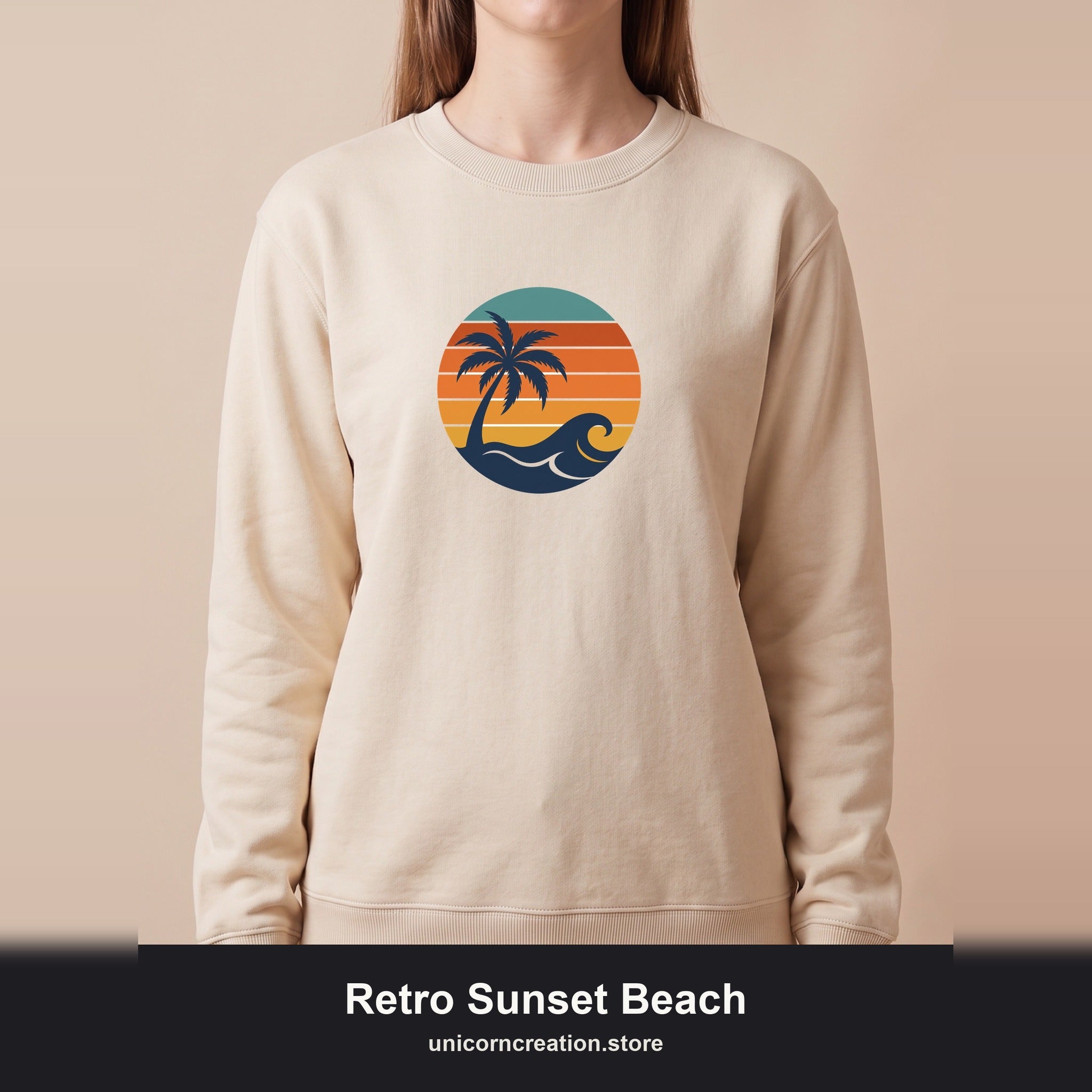 Retro Sunset Beach Shirt, Vintage Palm Tee, Ocean Surf Gift, 70s Coastal Landscape Sweatshirt
