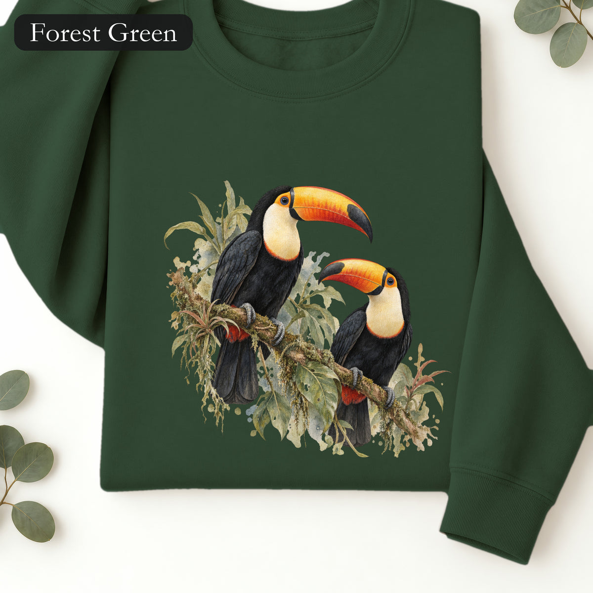 Toucan Pair Tropical Bird Crewneck Sweatshirt | Botanical Illustration