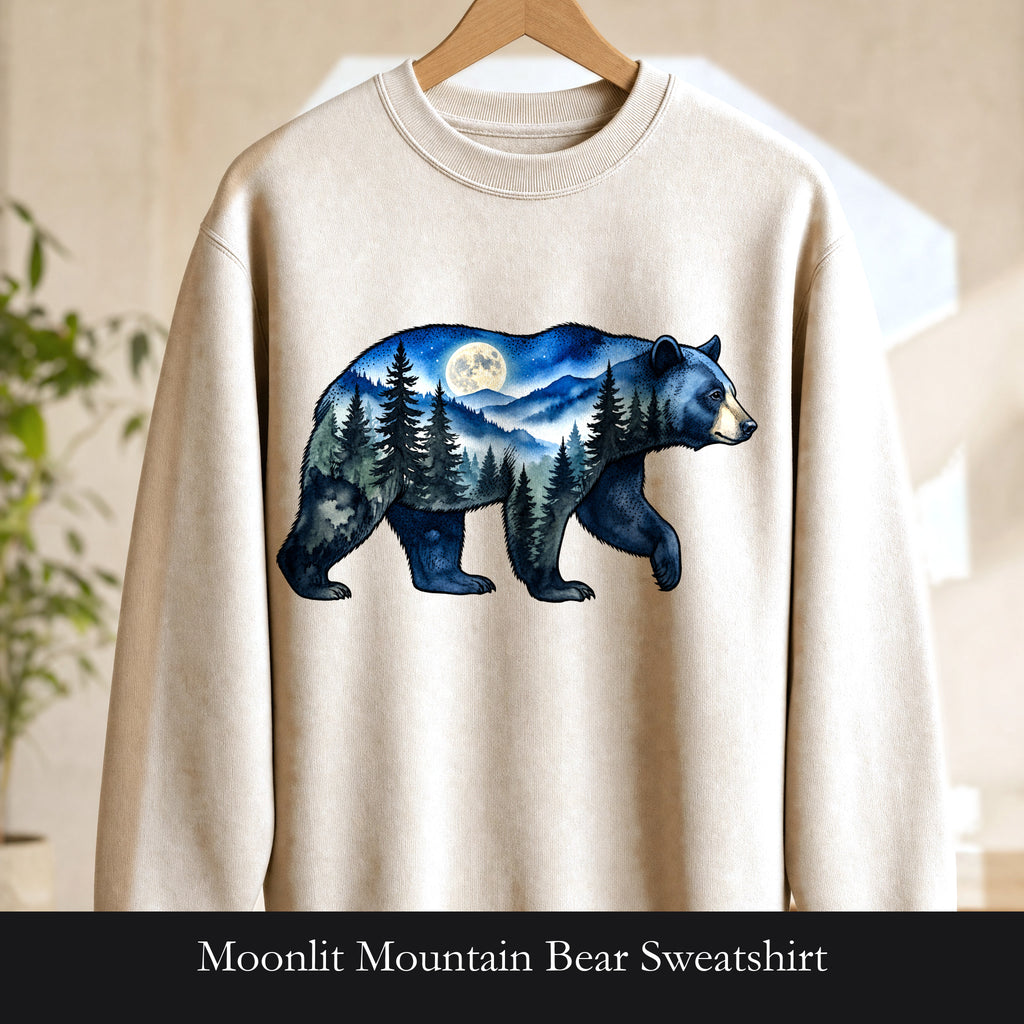 Moonlit Mountain Bear Sweatshirt | Forest Night Wildlife Crewneck