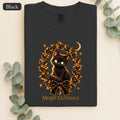 Merry Gothmas Black Cat Shirt | Gothic Christmas Holly Wreath and Crescent Moon Tee, Spooky Cat Lover Holiday Gift