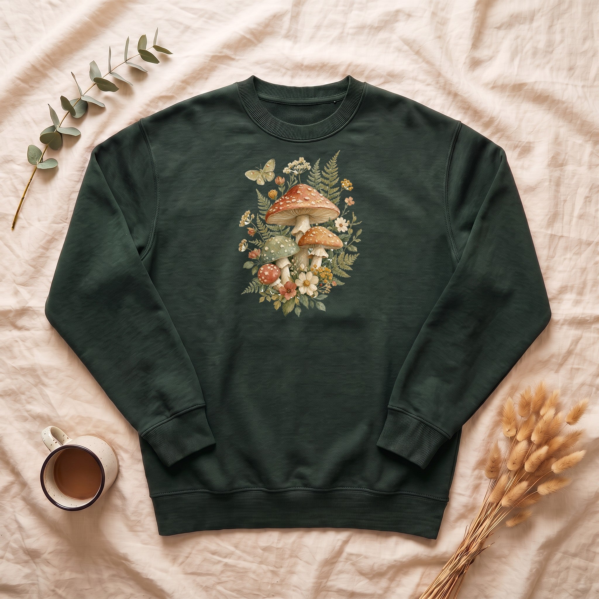 Cottagecore Mushroom Shirt, Botanical Fairycore Tee, Whimsical Nature Lover Gift, Painterly Wildflower Sweatshirt