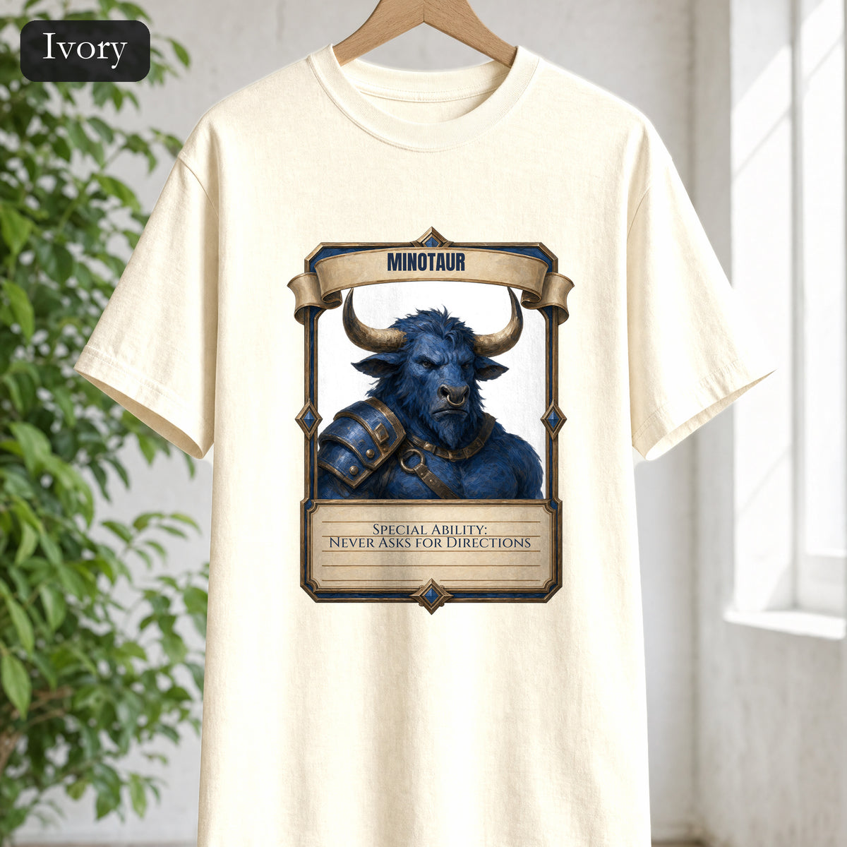 Minotaur Never Asks for Directions Shirt, Funny RPG Stat Card Tee, Tabletop Gamer D20 Gift, Fantasy Dungeon Sweatshirt
