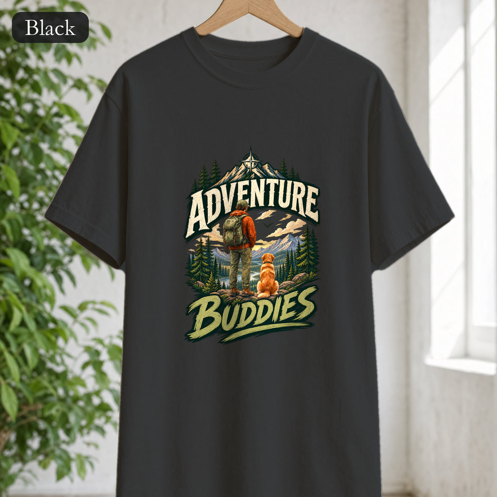 Adventure Buddies Shirt, Dog and Human Hiking Tee, Matching Dog Owner Gift, Painterly Outdoor Shirt
