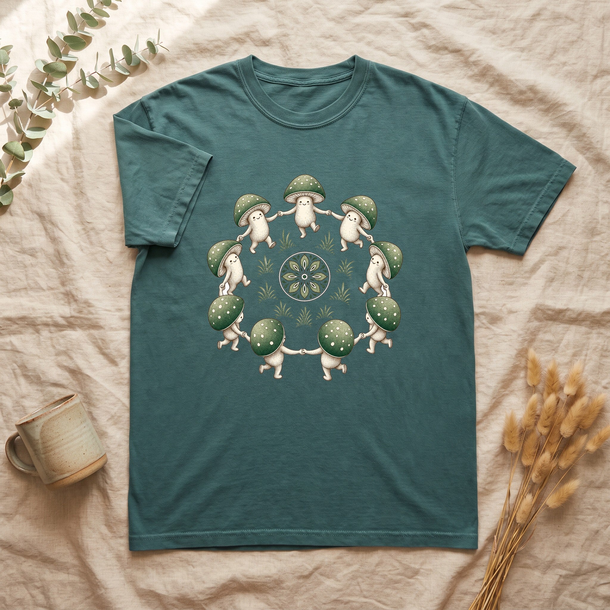 Cottagecore Mushroom Shirt, Sage Green Fairy Ring Tee, Goblincore Nature Gift, Whimsical Mushroom Sweatshirt