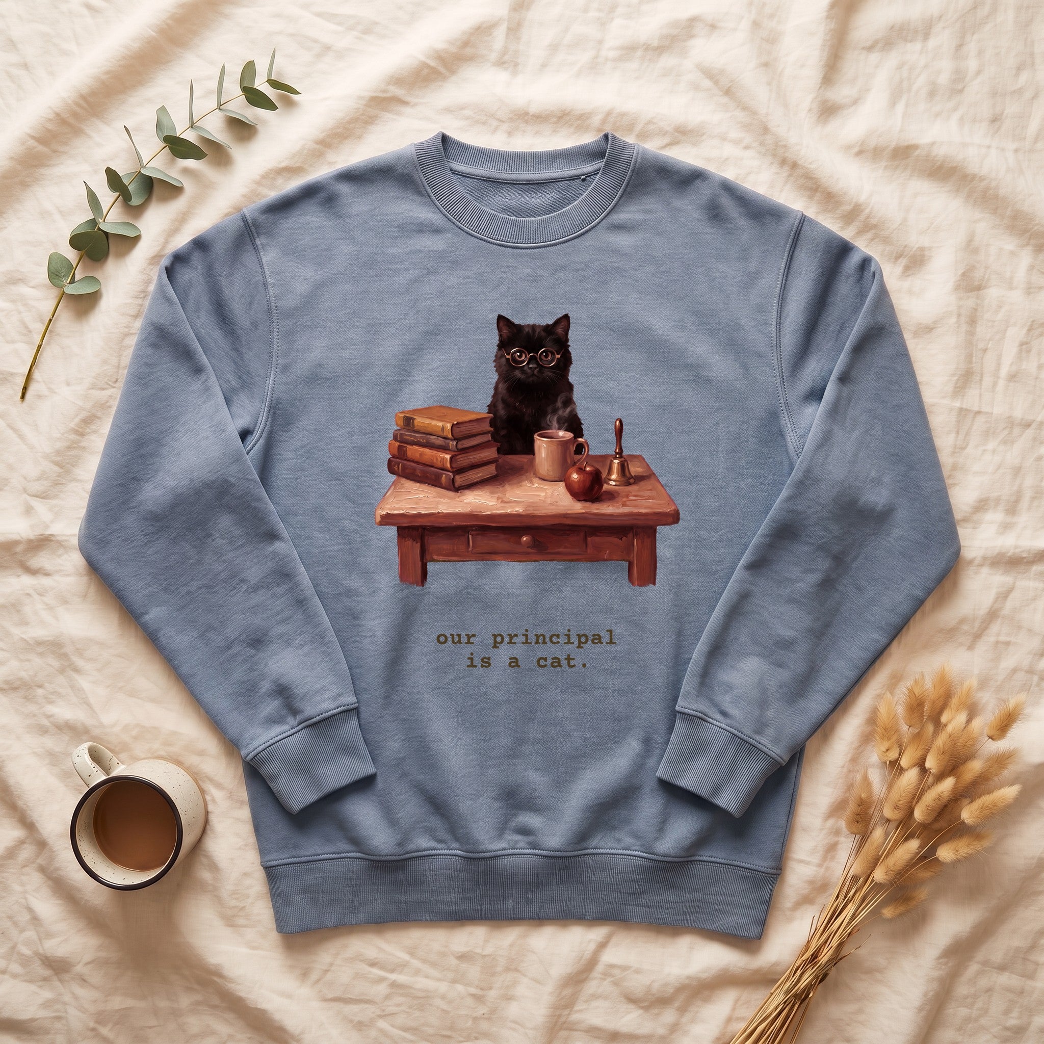 Our Principal Is A Cat Sweatshirt, Funny Homeschool Mom Crewneck, Homeschool Family Cat Sweatshirt, Homeschool Gift