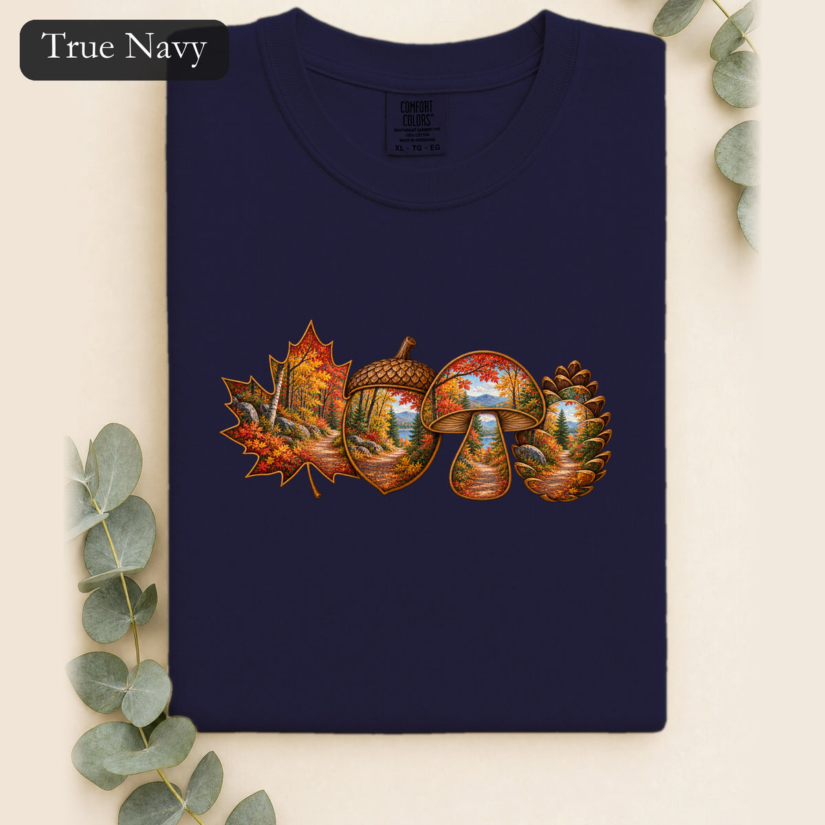Autumn Lake Scene on Maple Leaves Shirt | Fall Landscape Tee