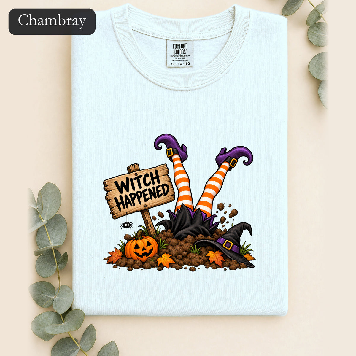 Witch Happened legs up in graveyard Shirt | Halloween witch pumpkin witch design