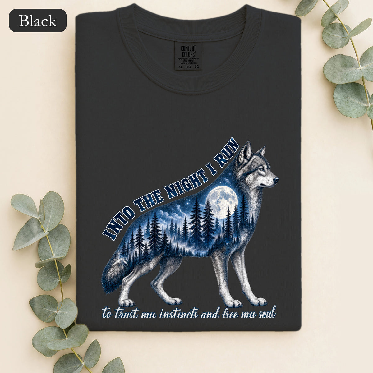 Into the Night I Run Shirt, Wolf Double Exposure Tee, Moonlit Forest Wild Spirit Gift, Woodland Nature Sweatshirt