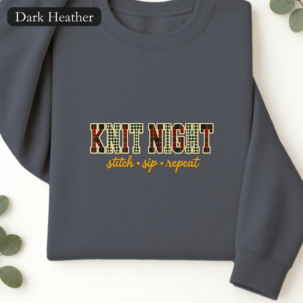 Embroidered Knit Night Stitch Sip Repeat Sweatshirt