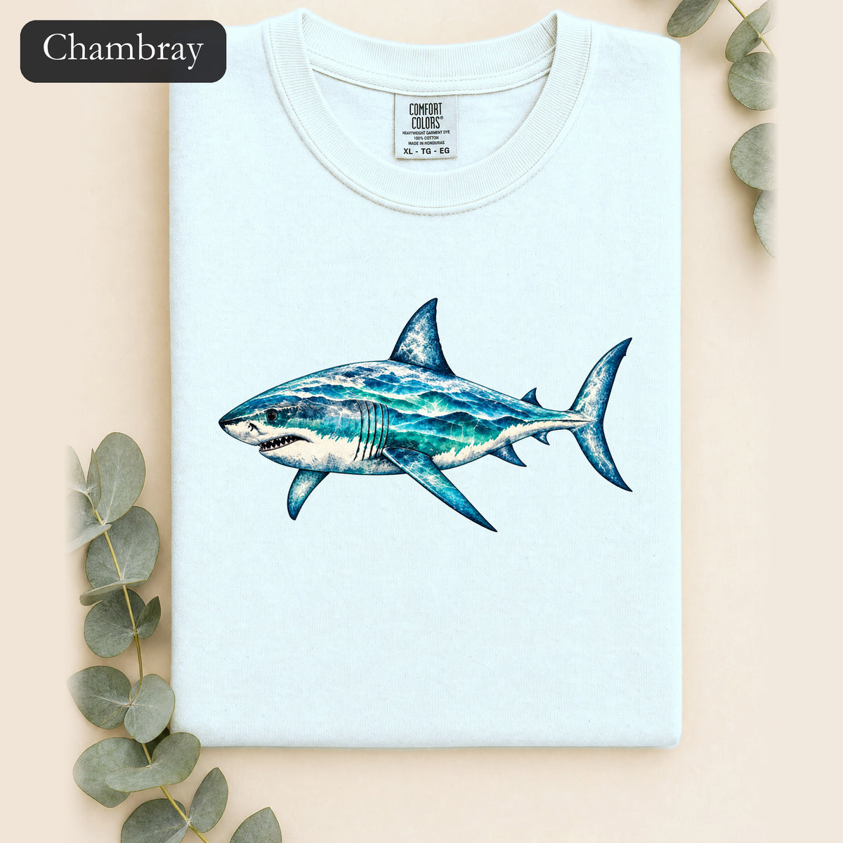 Blue Shark Illustration Shirt | Ocean Marine Art Tee