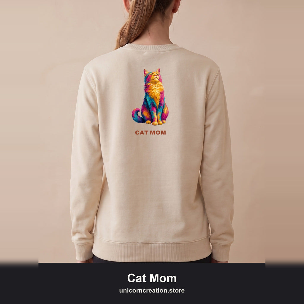 Cat Mom Shirt, Vibrant Painterly Cat Tee, Bold Cat Lover Gift, Colorful Cat Owner Sweatshirt
