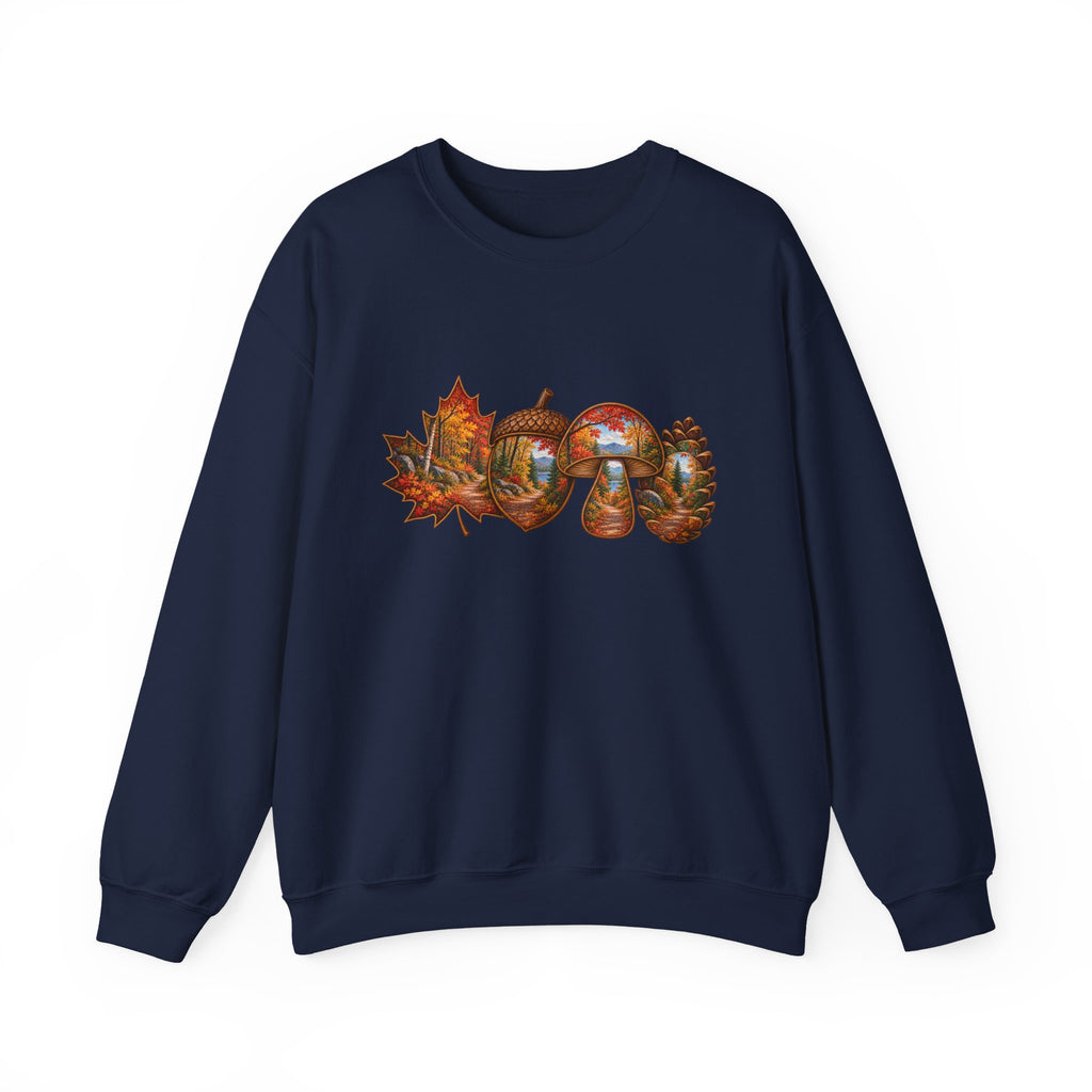 Autumn Lake Scene on Maple Leaves Sweatshirt | Fall Landscape Crewneck