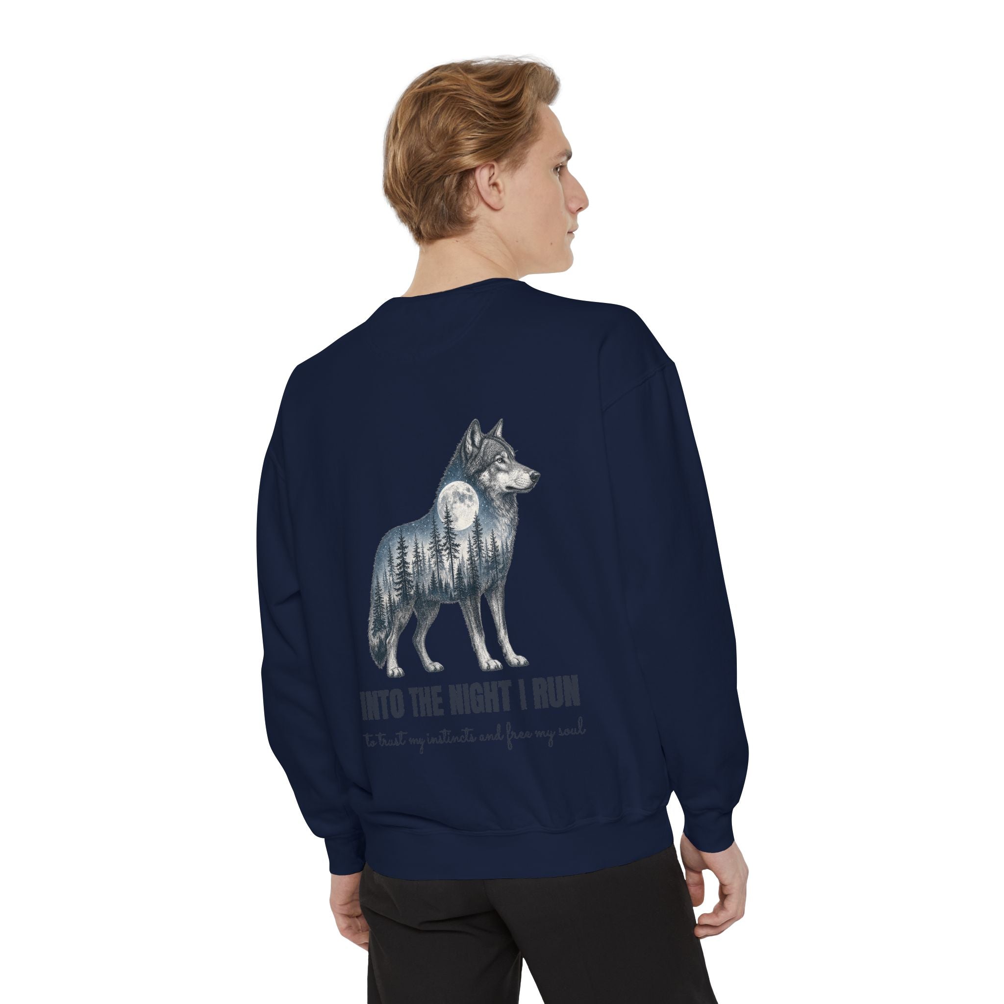 Into the Night I Run Shirt, Wolf Double Exposure Tee, Moonlit Forest Wild Spirit Gift, Woodland Nature Sweatshirt