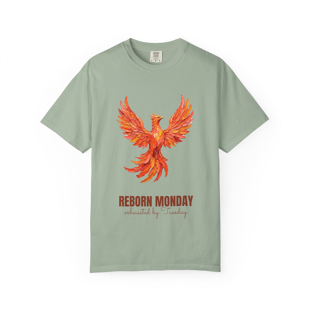 Reborn Monday Exhausted by Tuesday Shirt, Funny Phoenix Tee, Work Week Humor Gift, Painterly Fantasy Sweatshirt