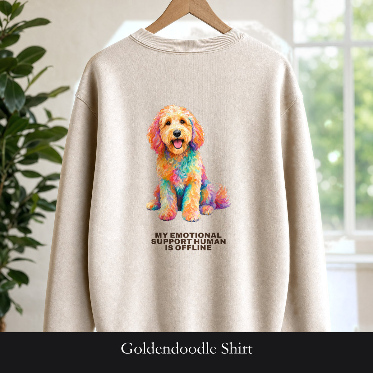 Goldendoodle Shirt, My Emotional Support Human Is Offline Tee, Funny Doodle Dog Mom Gift, Painterly Dog Lover Sweatshirt