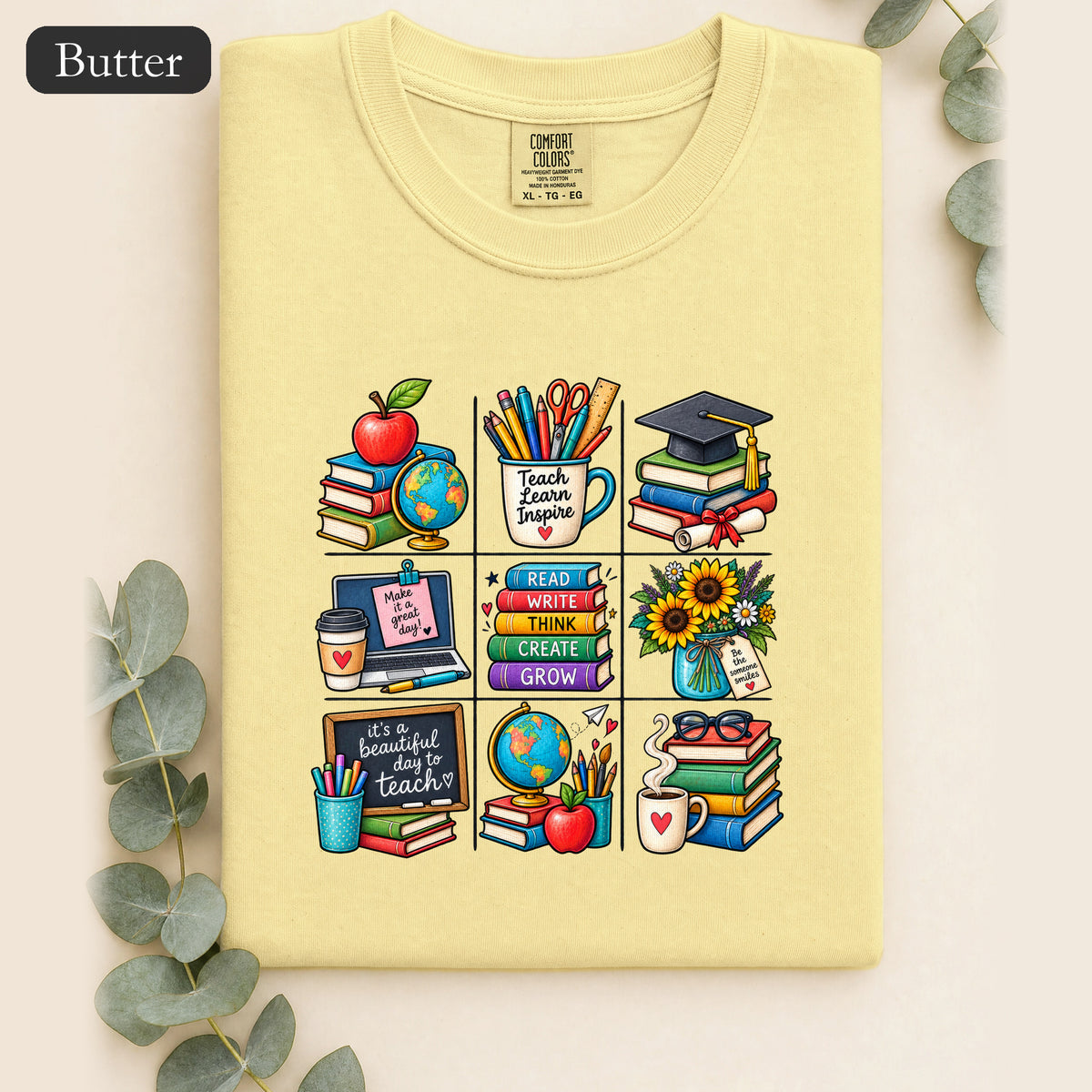 Teacher Classroom Icons Shirt | Books, Globe, Apple, Chalkboard