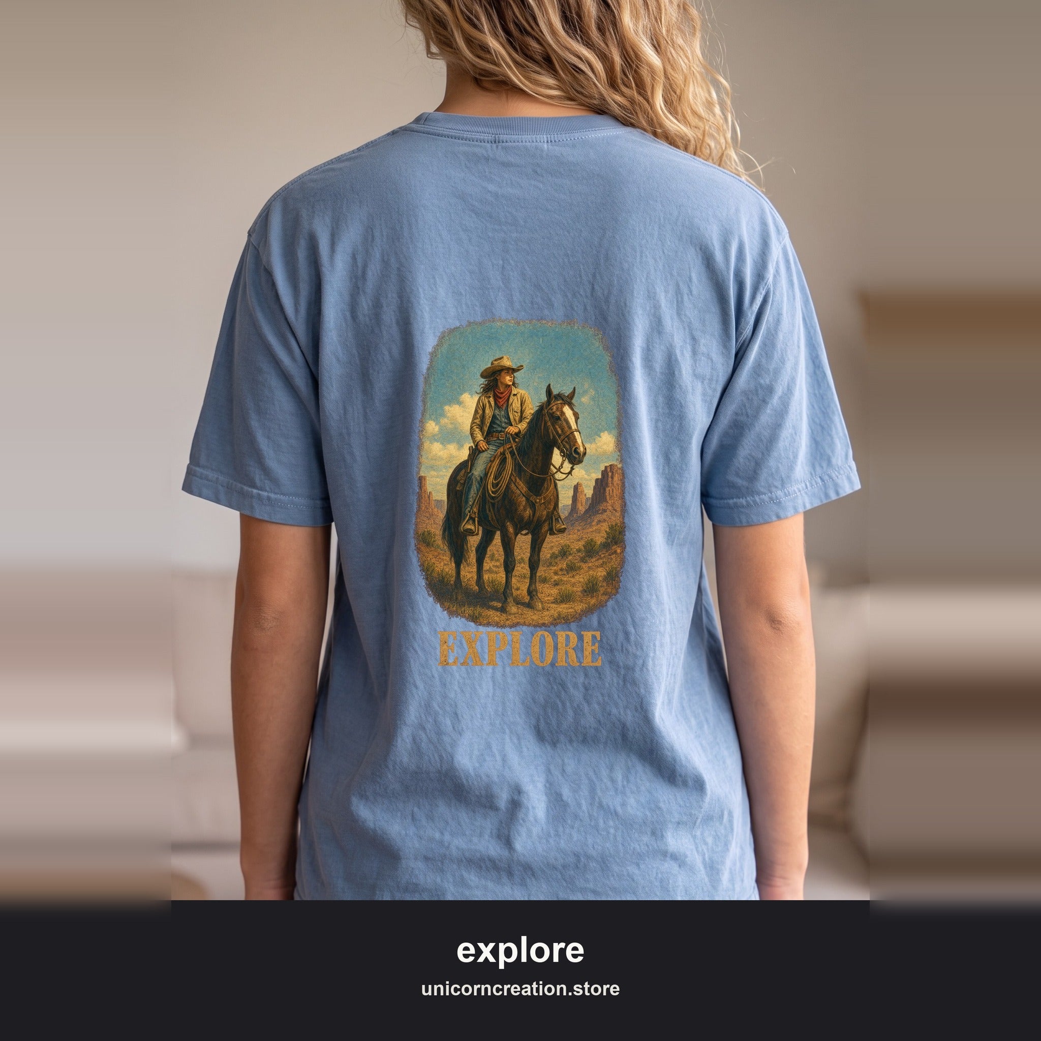Explore Cowgirl Shirt, Vintage Western Horse Tee, Desert Trail Rider Tee, Sheriff Star Cowgirl Gift