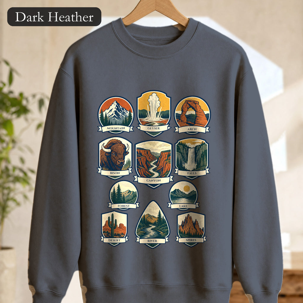 National Parks Shirt, 63 National Parks Badge Tee, Hiking Camping Gift, Retro Adventure Sweatshirt, Outdoor Nature Lover