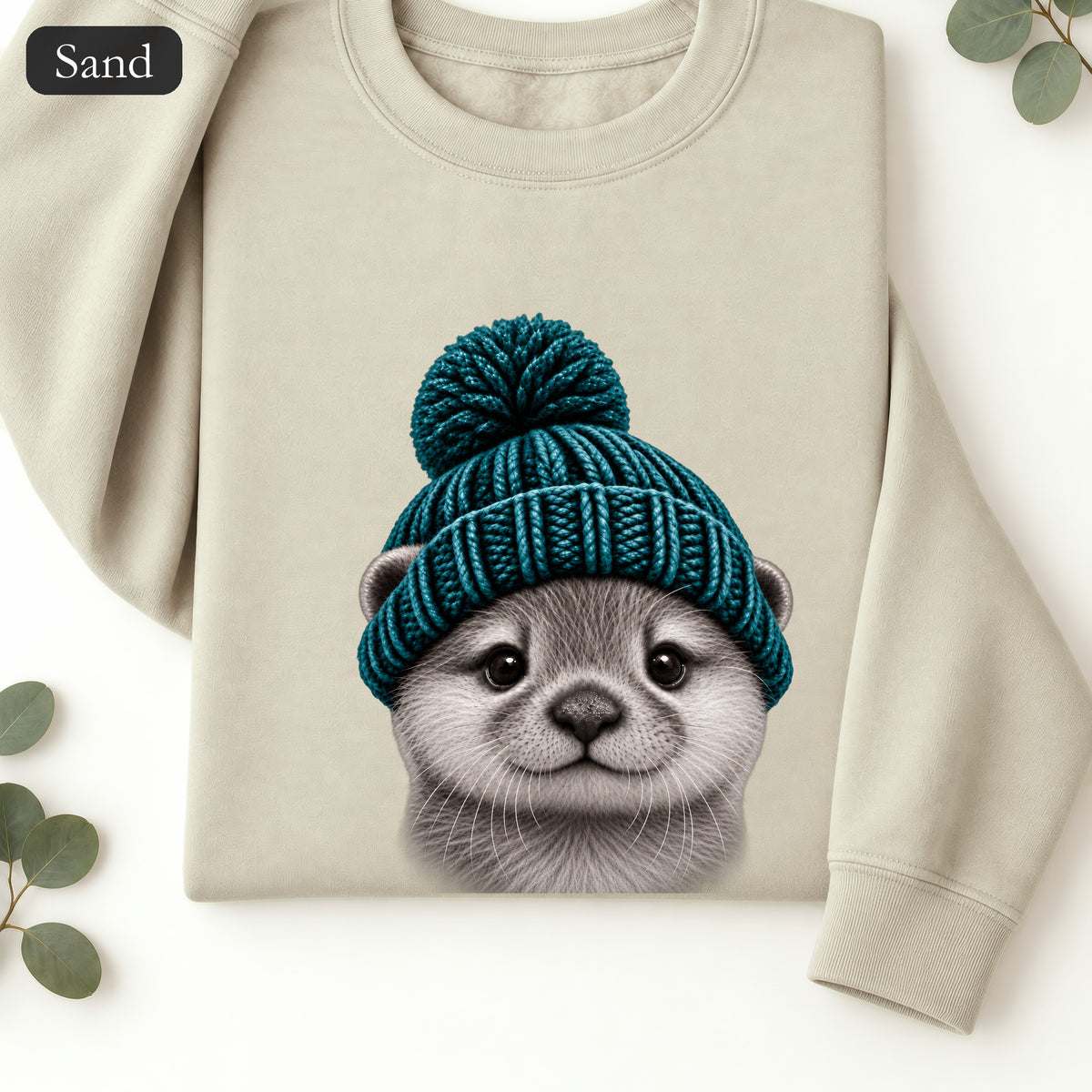 Otter Wearing Beanie Crewneck Sweatshirt | Cute Animal Illustration