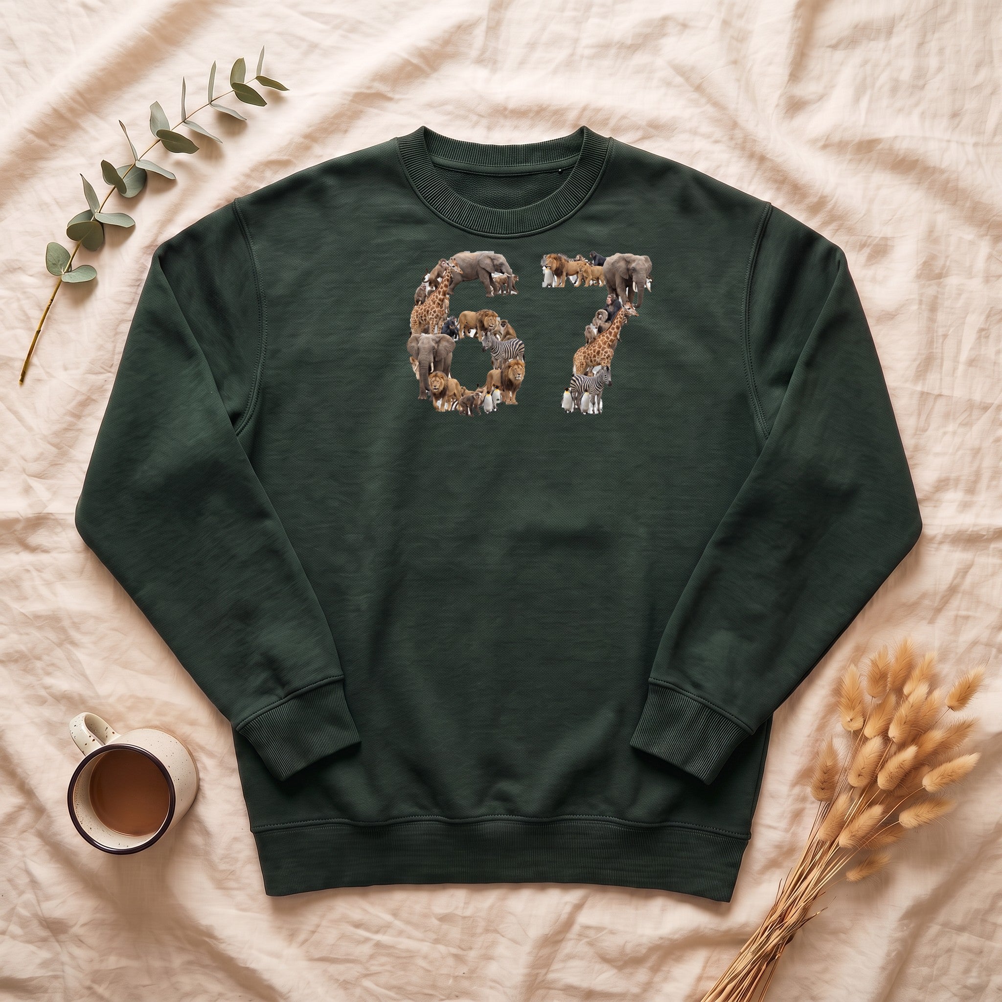 67 Zoo Animals Shirt, Funny 67 Meme Tee, Trendy Animal Number Gift, Giraffe Elephant Lion Sweatshirt