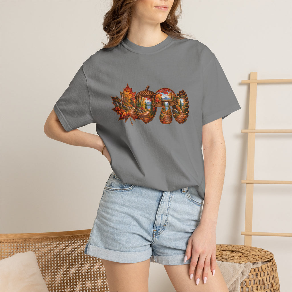 Autumn Lake Scene on Maple Leaves Shirt | Fall Landscape Tee