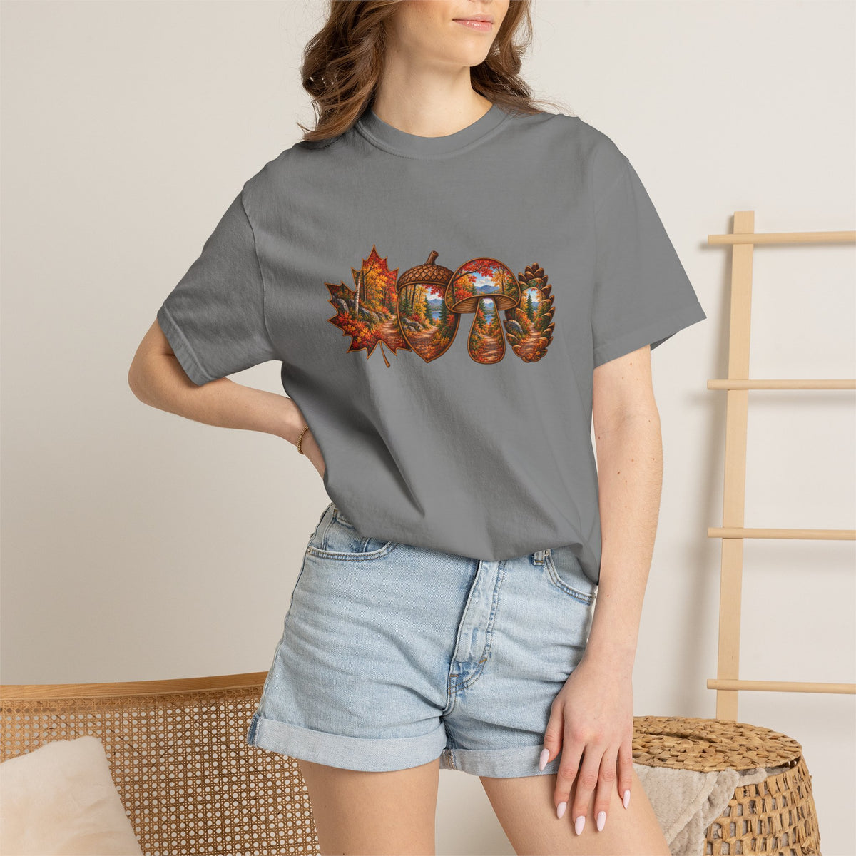 Autumn Lake Scene on Maple Leaves Shirt | Fall Landscape Tee