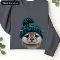 Otter Wearing Beanie Crewneck Sweatshirt | Cute Animal Illustration