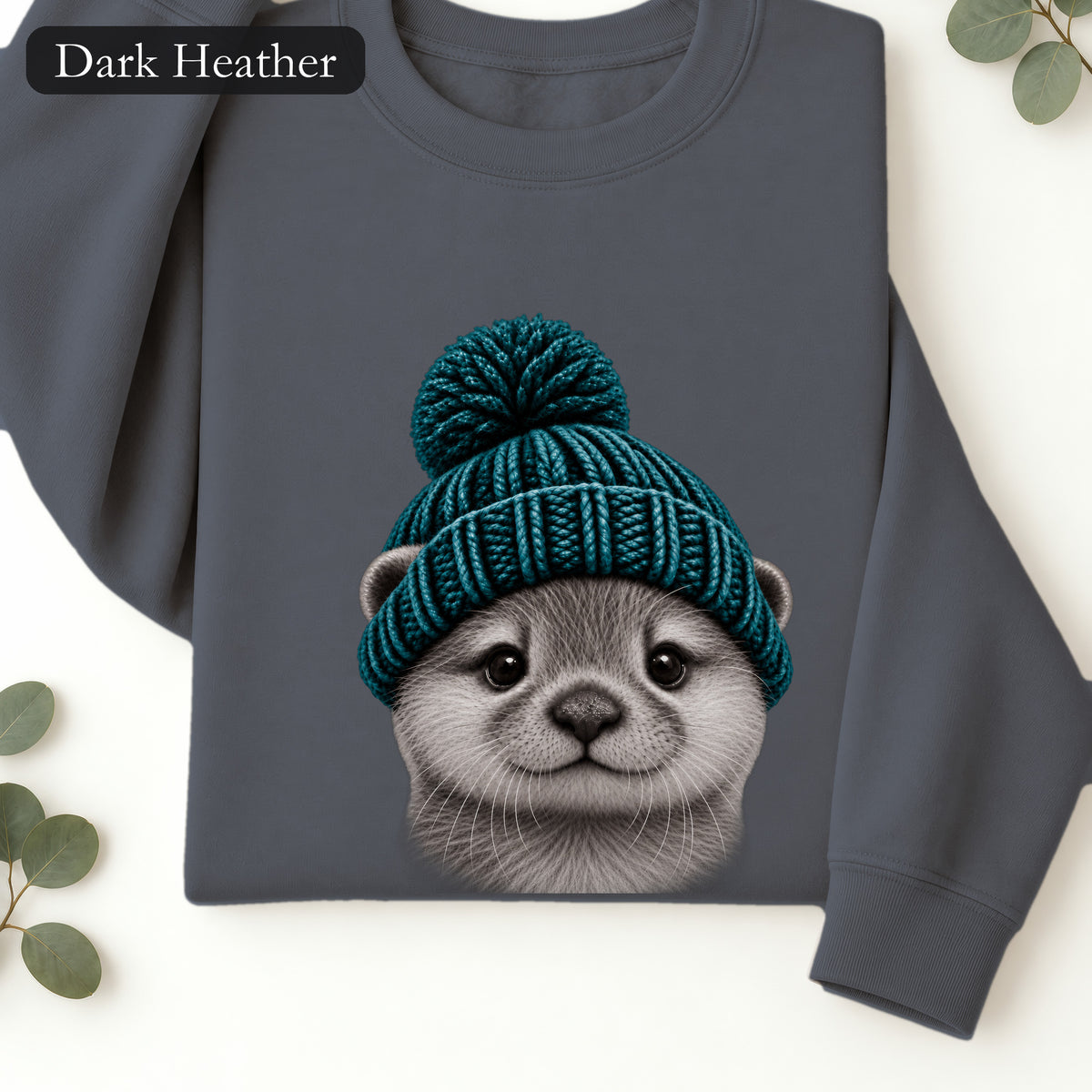 Otter Wearing Beanie Crewneck Sweatshirt | Cute Animal Illustration