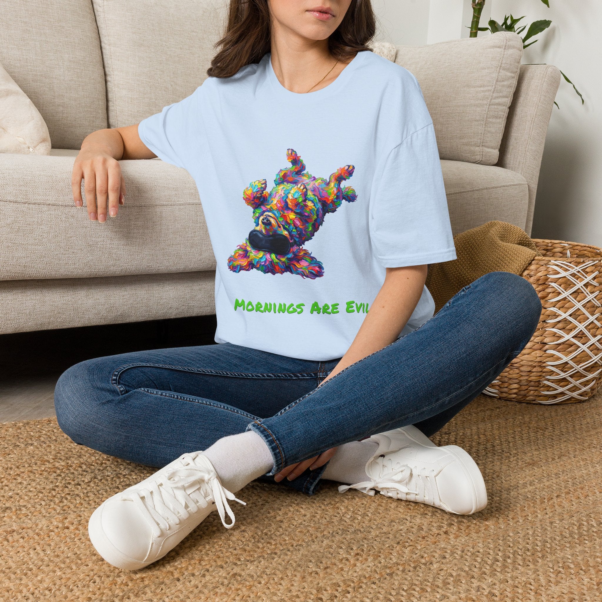 Mornings Are Evil T-Shirt — Funny Lazy Dog Tee, Not a Morning Person