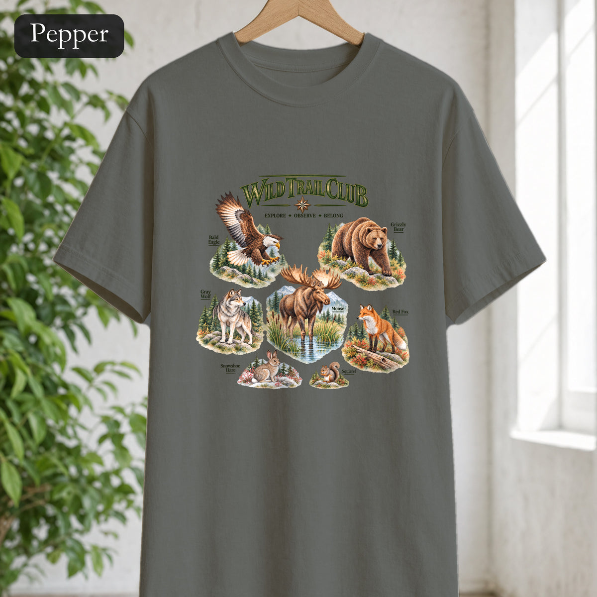 Wild Trail Club Shirt, Woodland Animals Tee, Walk Steady Go Far, Hiking Nature Lover Gift