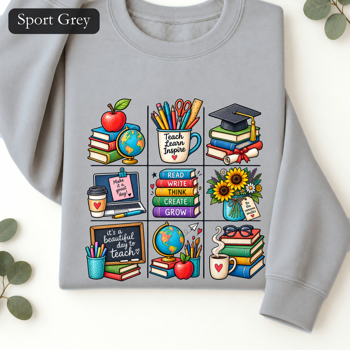 Teacher Classroom Icons Sweatshirt | Books, Globe, Apple, Chalkboard