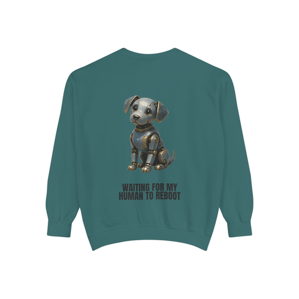 Waiting for My Human to Reboot Shirt, Funny Robot Dog Tee, Tech Programmer Gift, Sci-Fi AI Humor Sweatshirt
