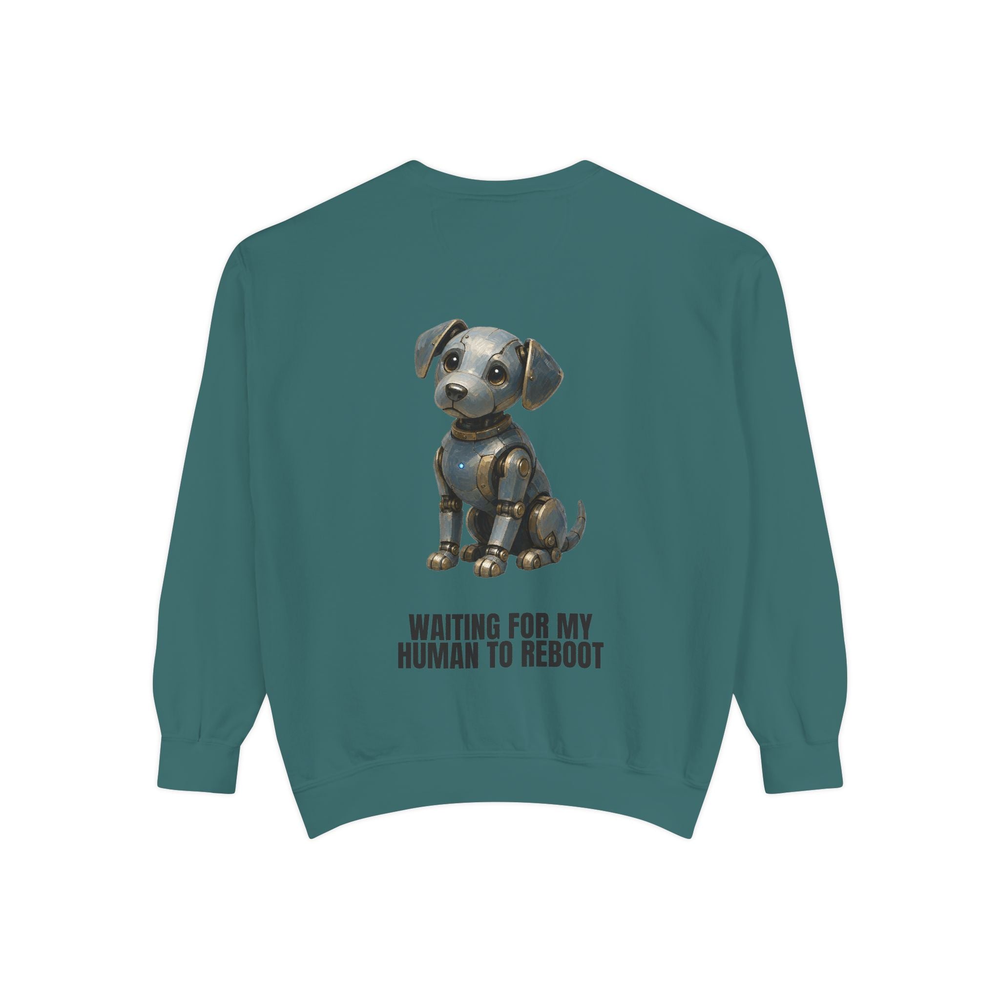 Waiting for My Human to Reboot Shirt, Funny Robot Dog Tee, Tech Programmer Gift, Sci-Fi AI Humor Sweatshirt